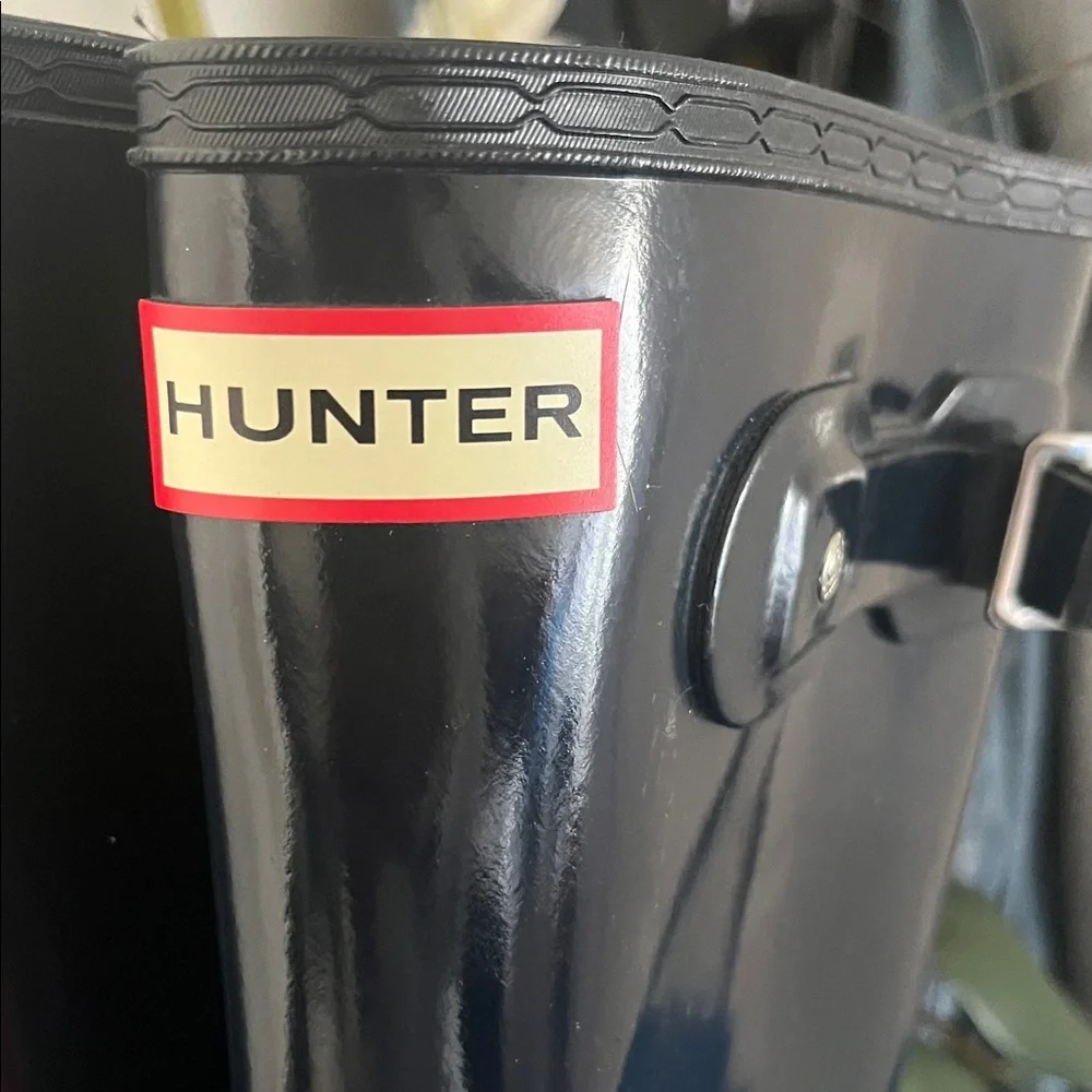 Hunter Women Glossy Original Tall Rain Boots Navy